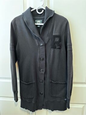 Roots Canada Women’s Sz. L Shawl Collar Button Sweatshirt Jacket - Black